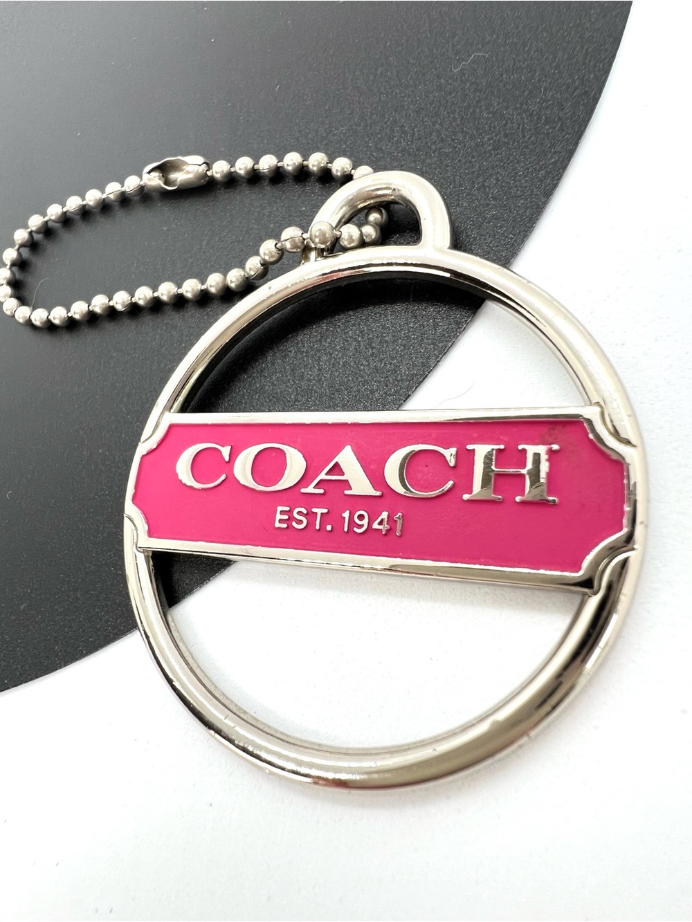 Coach Est. 1941 Pink Enamel Silver Tone Bag Charm Keychain Y2K Vintage